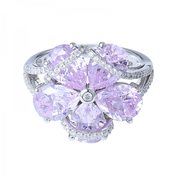 Fashionable Flowers Pink Zircon Diamond Rings For Women Jewelry 