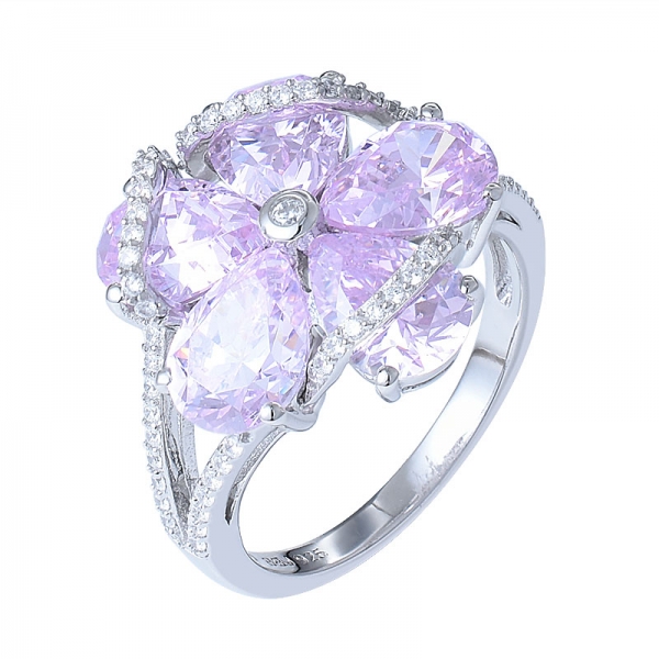 Fashionable Flowers Pink Zircon Diamond Rings For Women Jewelry 