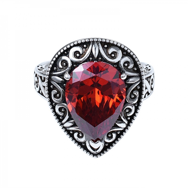 Garnet 5.00 Carats Ring Sterling Silver Rhodium Nickel Finish Pear Cut 