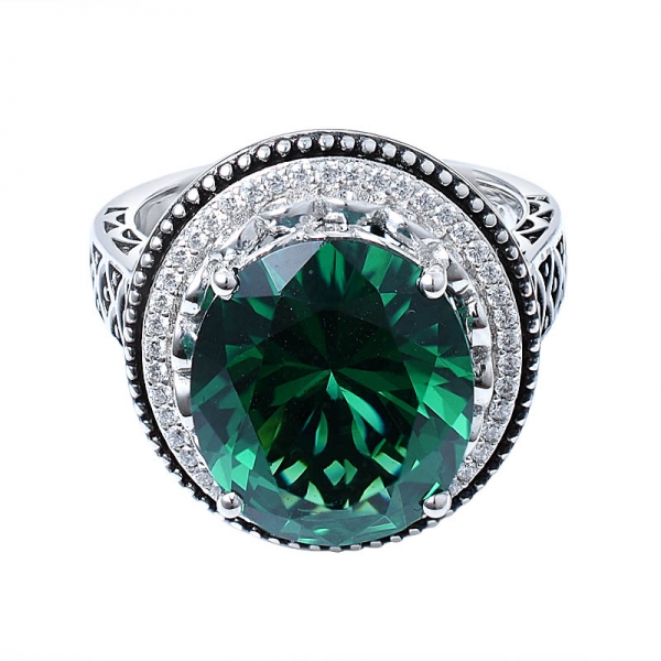 Flower Shape 925 Silver Green Emerald Fantasy Jewelry Ring in silver 