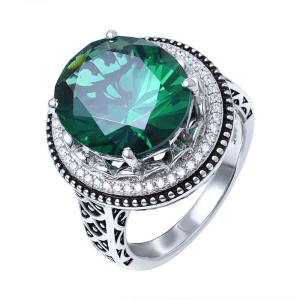 Flower Shape 925 Silver Green Emerald Fantasy Jewelry Ring in silver 