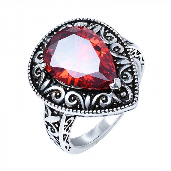 Garnet 5.00 Carats Ring Sterling Silver Rhodium Nickel Finish Pear Cut 