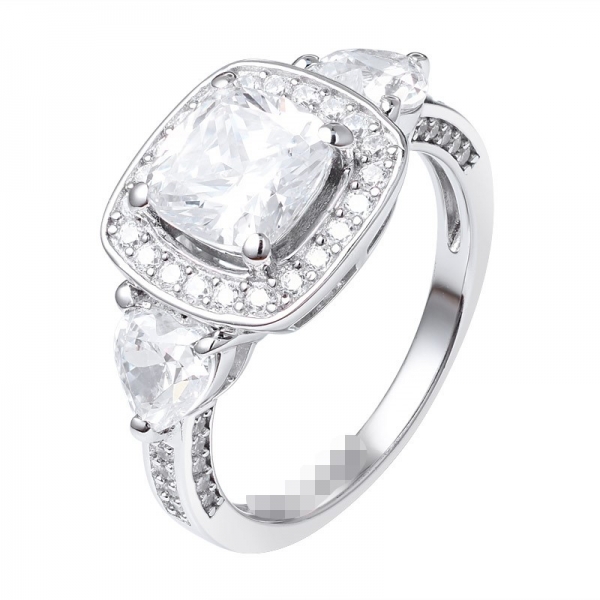 1.0Ct Round Stone Center Moissanite Diamond Engagement Halo 3 Stone Ring 