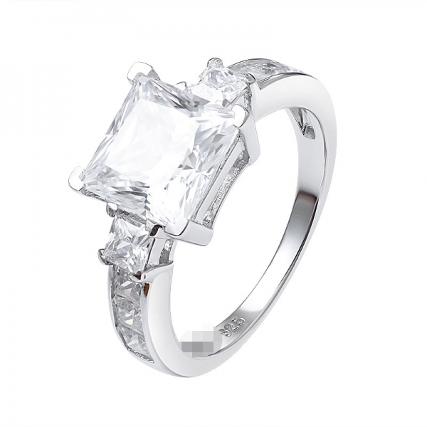 wholesale Simple 3.0CT Princess Cut Square 925 Sterling Silver AAAAA CZ Engagement Ring 