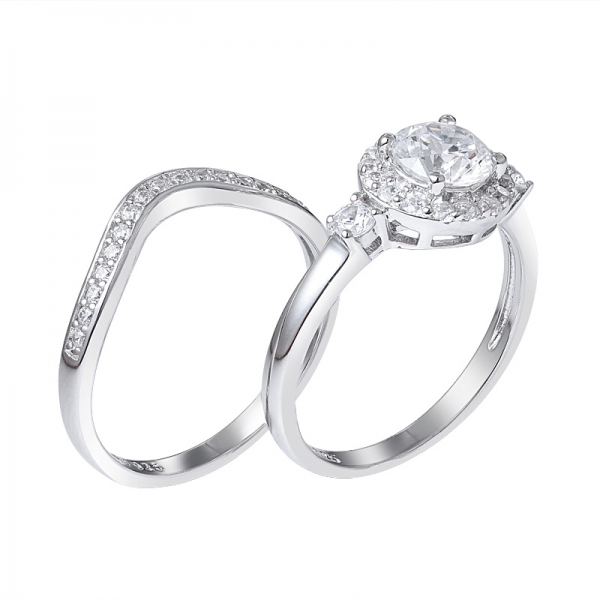 Wholesale 925 sterling silver Round Cut Diamond Bridal Split Shank Halo Wedding Ring Set 