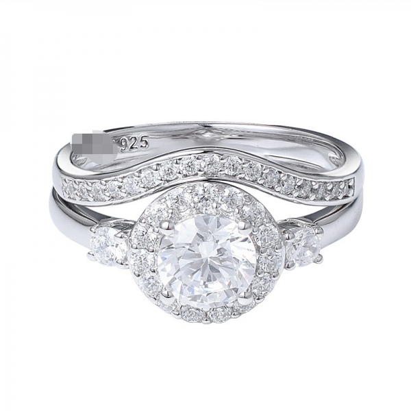 Wholesale 925 sterling silver Round Cut Diamond Bridal Split Shank Halo Wedding Ring Set 