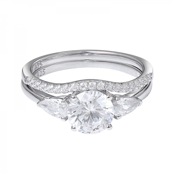 Round 1.2ct moissanite Diamond Wedding Band Bridal Two Ring Set 