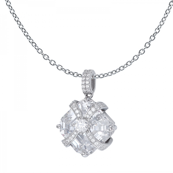 Wholesale Boutique Asscher cut Wedding Bowknot Zircon Pendant Necklace Set Jewelry 