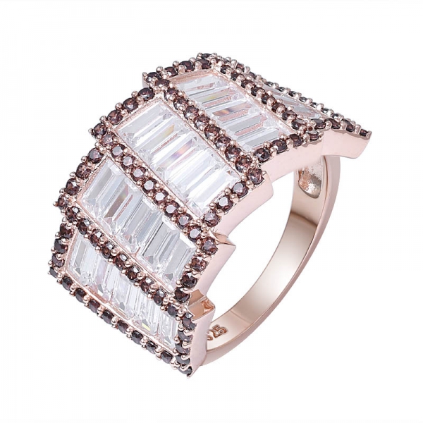 14K Rose Gold White Cubic Zirconia Baguette Cut Engagement Rings 