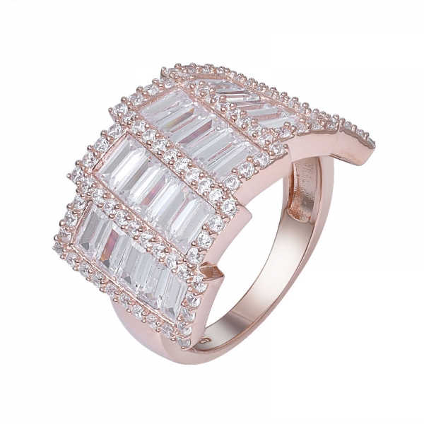 14K Rose Gold White Cubic Zirconia Baguette Cut Engagement Rings 