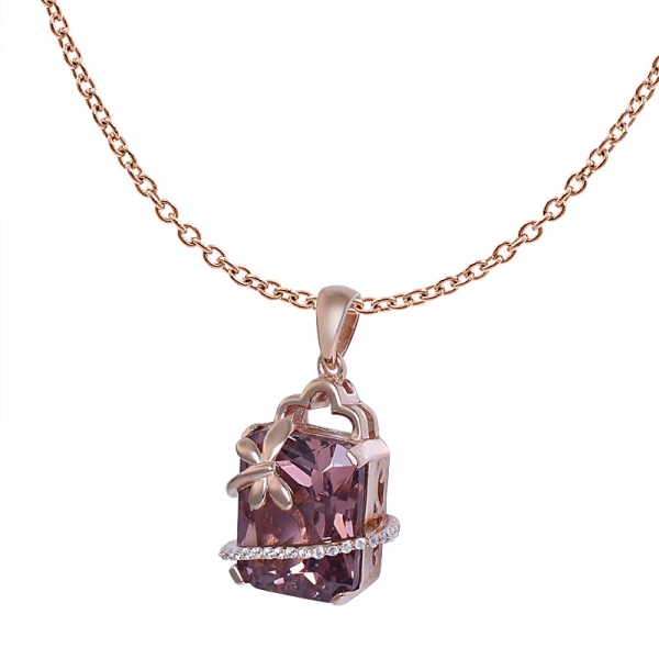 Princess Cut Pink Morganite Gemstone Design in 14K Rose Gold dragonfly Pendant Necklace Gifts 