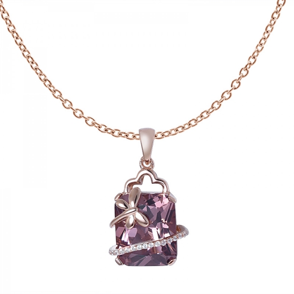 Princess Cut Pink Morganite Gemstone Design in 14K Rose Gold dragonfly Pendant Necklace Gifts 