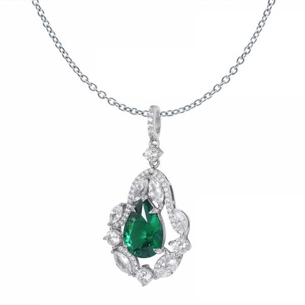 925 sterling silver pear Cut 5 carats Created Emerald Diamond Pendant 