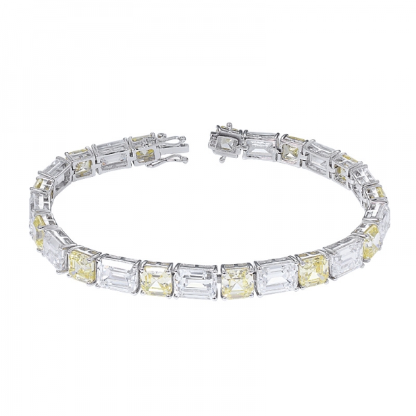 1 Carat Yellow Diamond Tennis Bracelet Asscher Cut for Women with Secure Double Clasp 