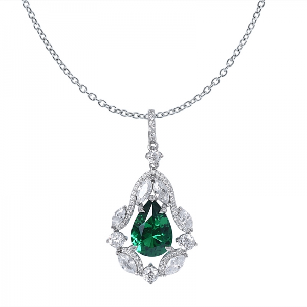 925 sterling silver pear Cut 5 carats Created Emerald Diamond Pendant 