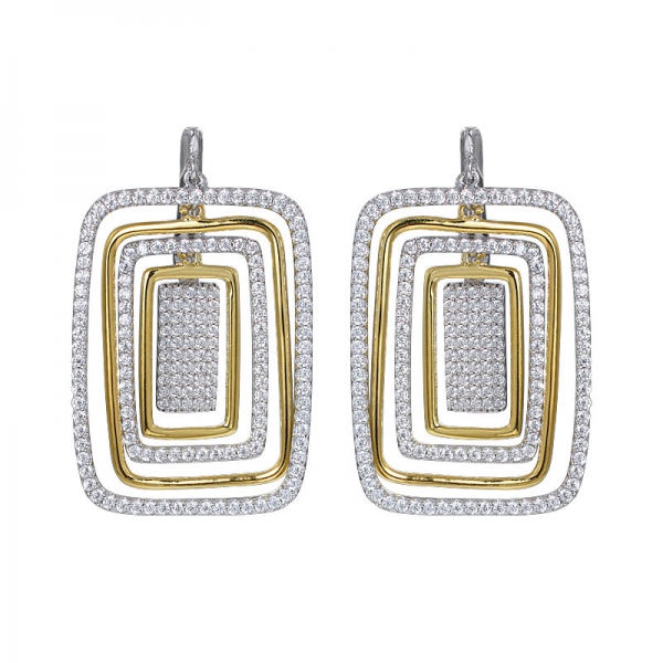 925 silver cz 2-tone plating feather earrings CZ plating dangle earrings 