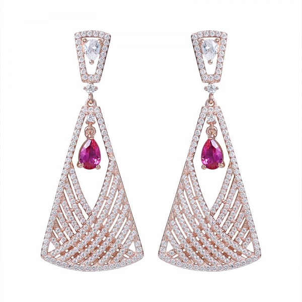 Sterling silver Red Gemstone Lab Created Ruby Copper Dangle Earrings 