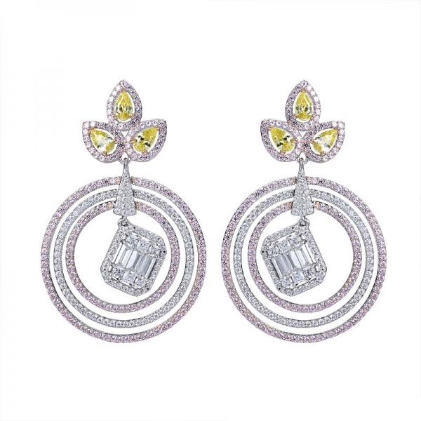 rose gold 2 tone plating pear cut created yellow diamond cz drop earrings 