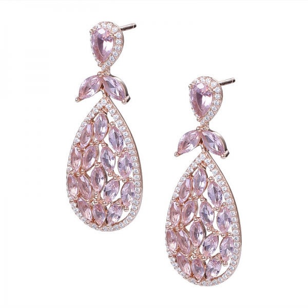 Simulated Morganite Rose gold Sterling Silver Marquise Royal Earrings 
