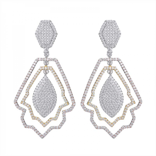2 tone plating CZ Sterling Silver Cluster Drop Earrings Set Jewelry 