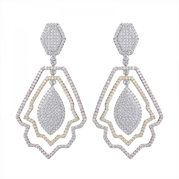 2 tone plating CZ Sterling Silver Cluster Drop Earrings Set Jewelry 