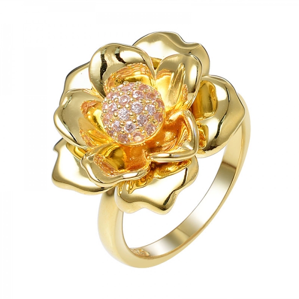 Wholesale gold plated champagne Rhinestone Rose Flower women Rings 