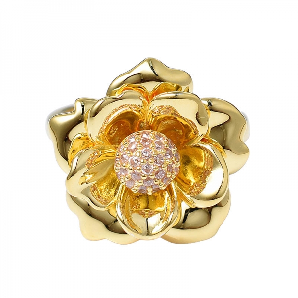 Wholesale gold plated champagne Rhinestone Rose Flower women Rings 
