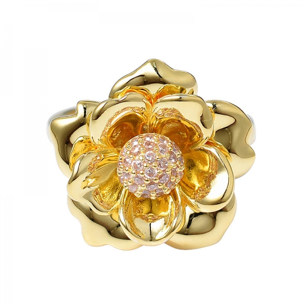 Wholesale gold plated champagne Rhinestone Rose Flower women Rings 