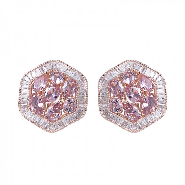 925 Sterling Silver Oval Cut Morganite Gemstone Cluster earring Set Jewelry 
