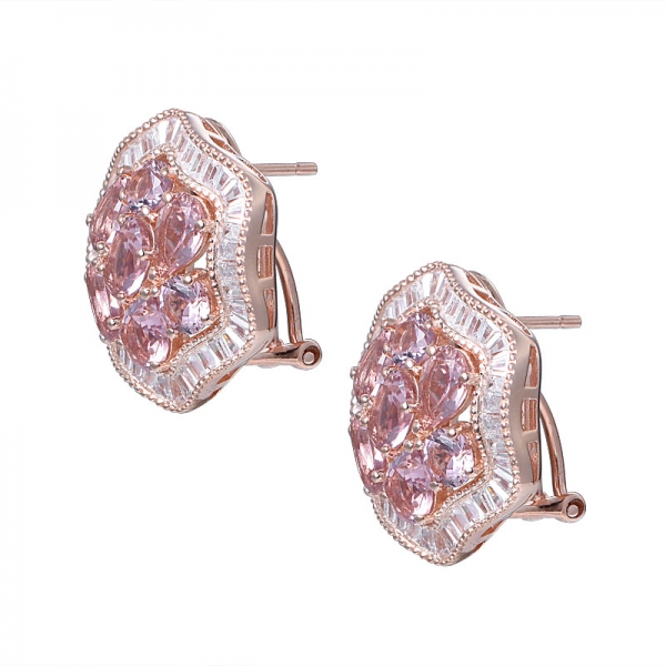 925 Sterling Silver Oval Cut Morganite Gemstone Cluster earring Set Jewelry 