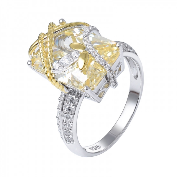 Princess Cut Fancy Created Yellow & CZ Unique Wedding Engagement Band Ring Set 