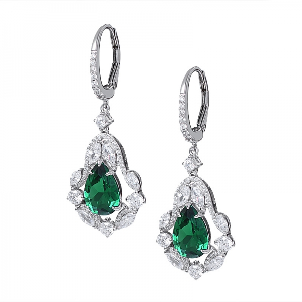 925 sterling silver pear Cut 3 carats Created Emerald Diamond earring 