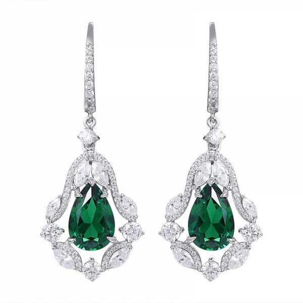 925 sterling silver pear Cut 3 carats Created Emerald Diamond earring 