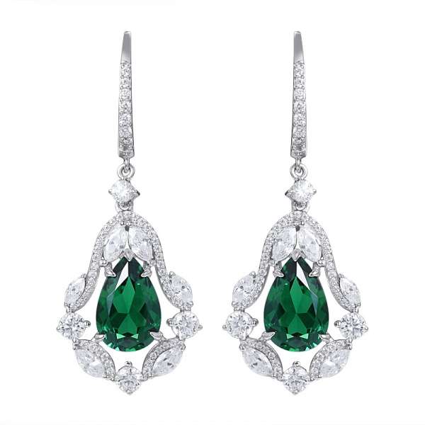 925 sterling silver pear Cut 3 carats Created Emerald Diamond earring 