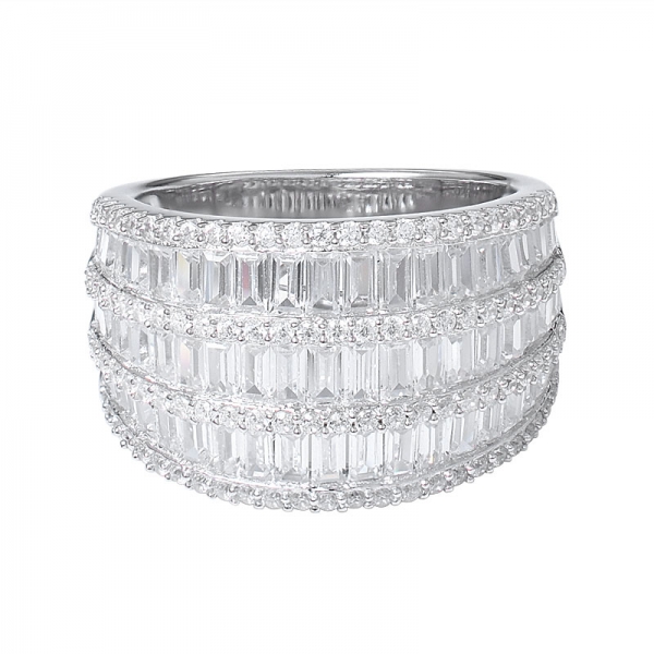 Sterling Silver Rhodium Baguette Cubic Zirconia band ring set jewelry 