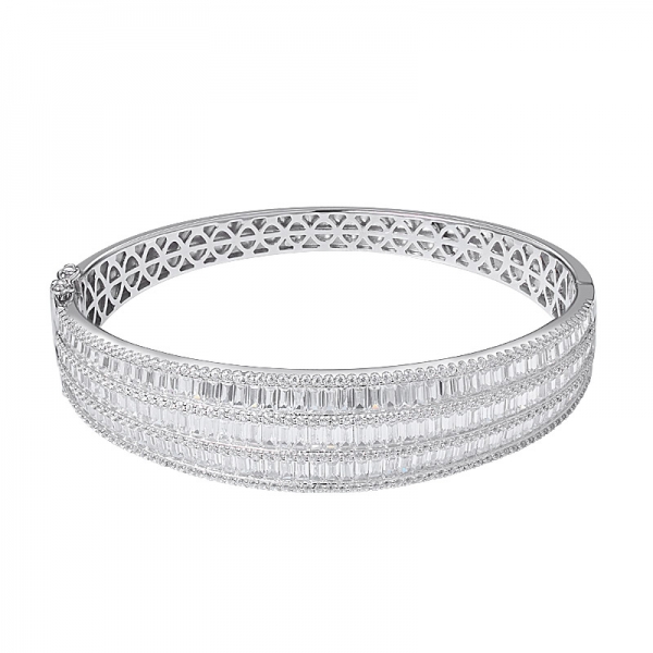 Sterling Silver Rhodium Baguette Cubic Zirconia bangle 