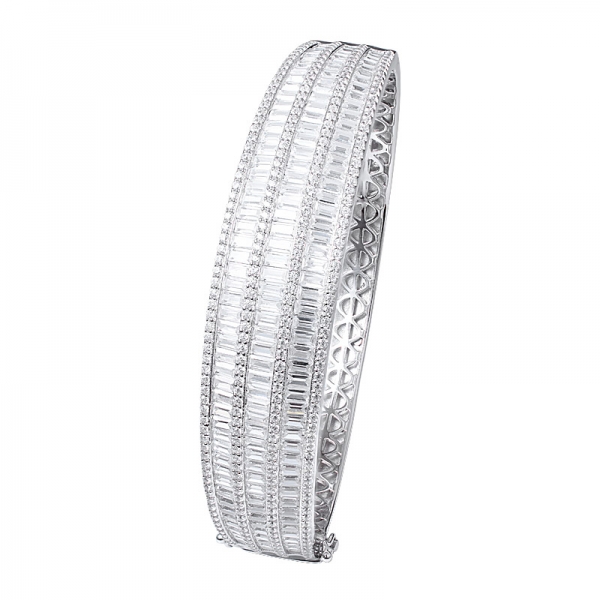 Sterling Silver Rhodium Baguette Cubic Zirconia bangle 