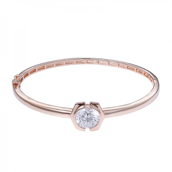 3ct round CZ Diamond 18K rose Gold Plated Bracelet Studded Bangle for Women 