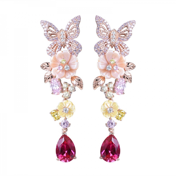 925 Sterling Silver Created Pear Cut Birthstone Drop Dangle Earrings 