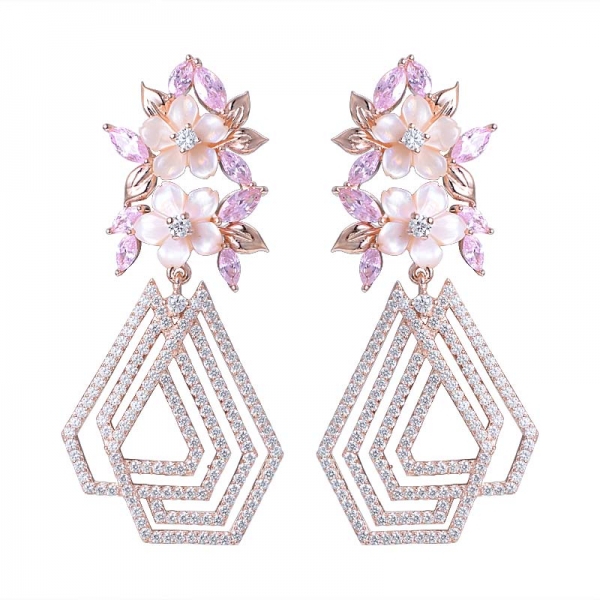 Pink CZ Stone Earrings Bosimi Style Lady`s Party Drop Earrings 