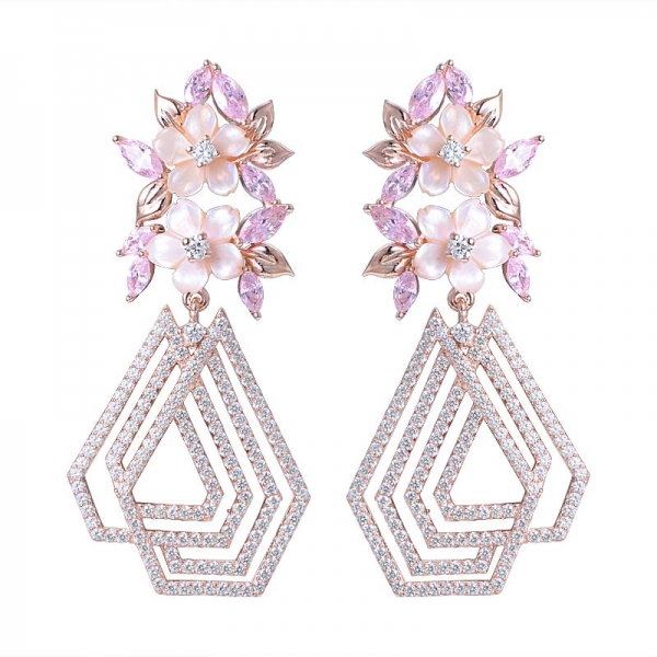 Pink CZ Stone Earrings Bosimi Style Lady`s Party Drop Earrings 