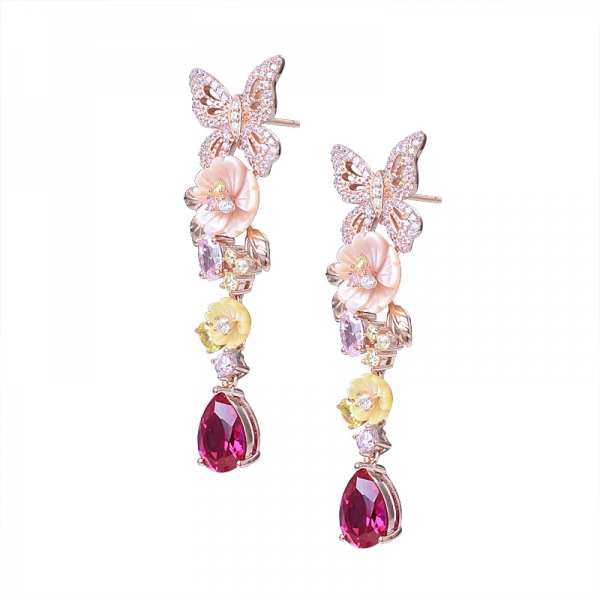 925 Sterling Silver Created Pear Cut Birthstone Drop Dangle Earrings 