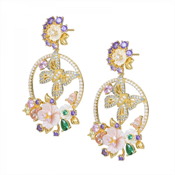 Garden Style statement peach blossom earrings bohemian style flower drop earrings for wholesale 