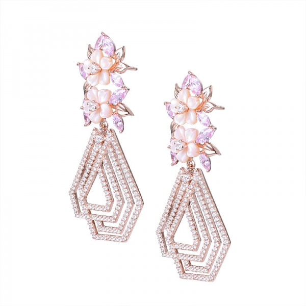 Pink CZ Stone Earrings Bosimi Style Lady`s Party Drop Earrings 