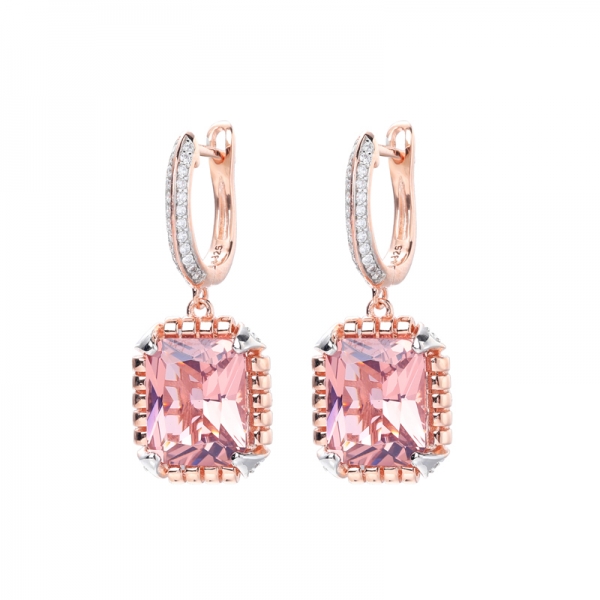 Two Tone Plating Silver Earrings With Synthetic Morganite 