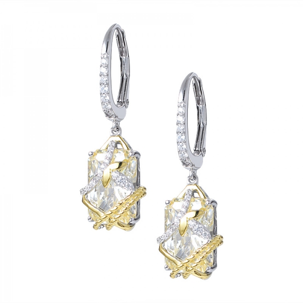 Princess Cut Fancy Created Yellow & CZ Unique Wedding Engagement earring Set 
