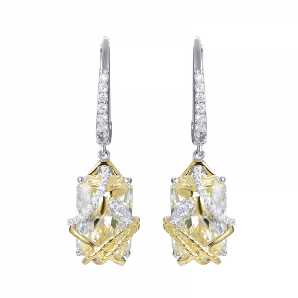 Princess Cut Fancy Created Yellow & CZ Unique Wedding Engagement earring Set 