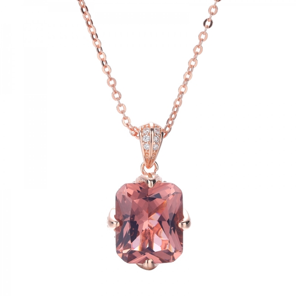 925 Amethyst Cubic Zirconia Rose Gold Plating Over Sterling Silver Pendant 