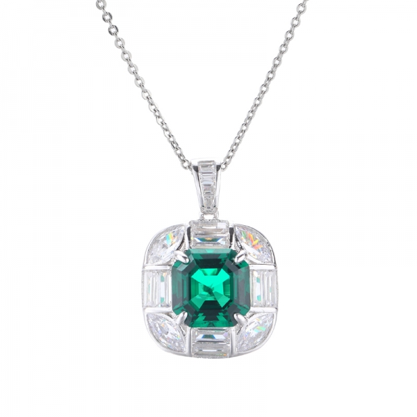 Asscher Cut Canary Cubic Zirconia Rhodium Plating Over Sterling Silver Pendant 