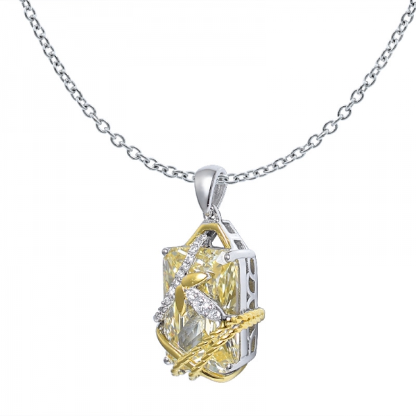 Princess Cut Fancy Created Yellow & CZ Unique Wedding Engagement pendant Set 